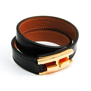 Hermes Drag De Bourtour Box Calf Leather,Metal Bracelet Black,Gold