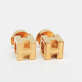 Hermes Cage D'h H Cube Metal Stud Earrings Gold