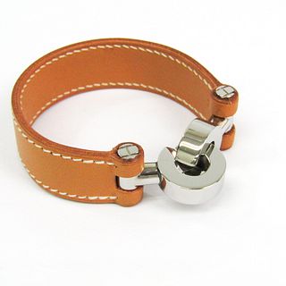 Hermes Lancelot Leather,Metal Bracelet Natural,Silver