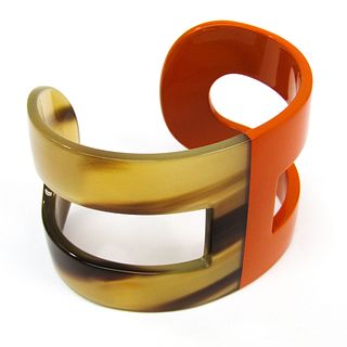 Hermes Anovangle Buffalo Horn,Plastic Bracelet Brown,Orange