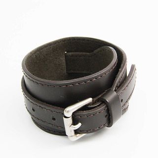 Louis Vuitton Bracelet Force Monogram Glace M66500 Leather Bangle Dark Brown