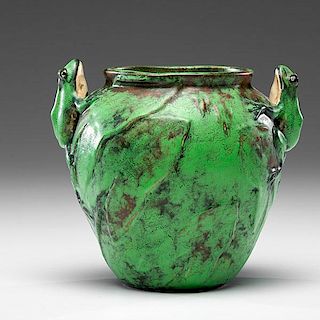 Weller Pottery Coppertone Frog Vase 