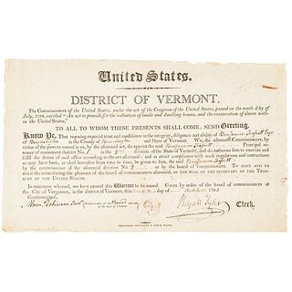 1798 United States Act of Congress, Vermont Assessor Appointment to Count Slaves
