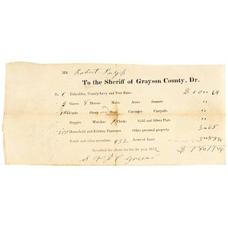 1852, Partially-Printed Official Receipt For Taxes Paid On Slaves