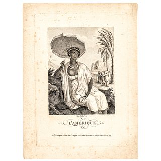 1770-80 Engraved Print, L AMERIQUE, with AMERICA Depicted as an African Princess
