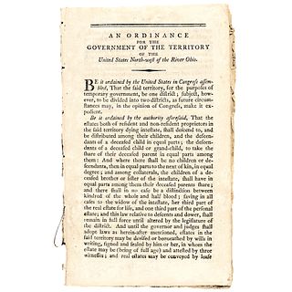 1796 Printed Government Ordinance Forbidding Slavery in The Territory of Ohio 