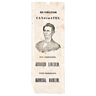1860 ABRAHAM LINCOLN + HANNIBAL HAMLIN Presidential Campaign Silk Ribbon