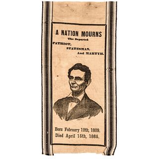 c. 1865 Assassination Rare Type President Abraham Lincoln Mourning Silk Ribbon