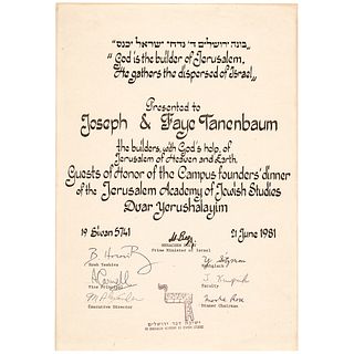 Prime Minister of Israel MENACHEM BEGIN Signed Certificate as Prime Minister