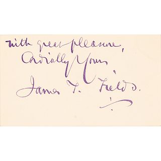 Autographed JAMES T. FIELDS, Atlantic Monthly Editor Inscribed Signed White Card
