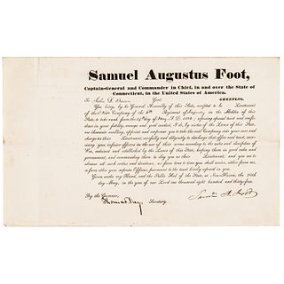 1834 Governor SAMUEL AUGUSTUS FOOT Connecticut Military Appointment 