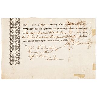 1778 CHARLES GREY British Maj General in America Signed Sight Draft NY to London