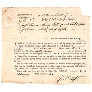 Continental Army Major General WILLIAM HEATH Signed 1801 Document