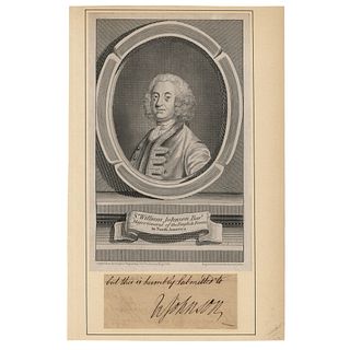 SIR WILLIAM SAMUEL JOHNSON Cut Signature with 1766 Colonial Period Engraving
