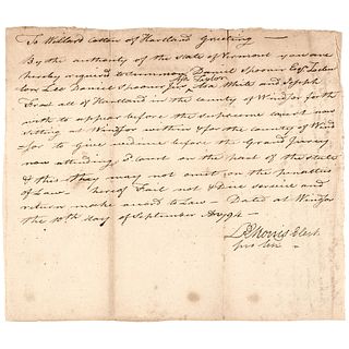 1794 LEWIS RICHARD MORRIS Signed Legal Document Vermont  Constitution Convention