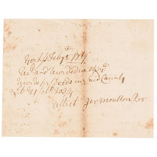 1739 Manuscript Document Signed By JEREMIAH MOULTON Member Mass. Council