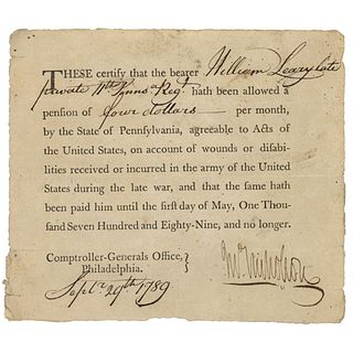 1789 JOHN NICHOLSON Signed Revolutionary War Disabilities Pension Document