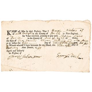 Rare JAMES SABIN JR. (1696-1786) Witness Signed 1749 Payment Receipt