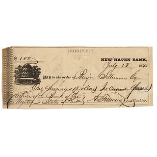 1840 Rare Dual Signed Check by Both BENJAMIN SILLIMAN + JOAQUIM BISHOP