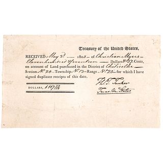 1805 Thomas T. Tucker Signed Rare U.S. Treasury Document for Land in Chilicothe