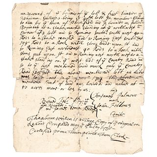 1710 Land Grant Plainfield Connecticut Early American Manuscript Copy Document