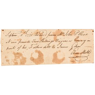 1775 Rev War Receipt Taken from a deserters house, Suffolk Virginia Sept. 1862 !
