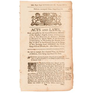 April 26, 1775 British Colonial Act On Debtors and Use of Imprisonment for Debt