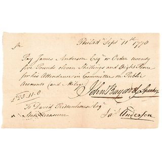 1778 Revolutionary War JOHN BAYARD Speaker Signed Pennsylvania Pay Order