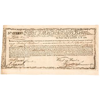 1780 Revolutionary War STATE OF MASSACHUSETTS Treasury Commodity Bond