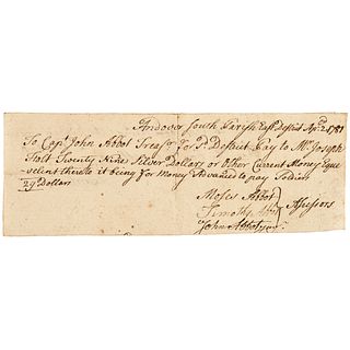 1781 Revolutionary War Pay Order Andover for: Money... Advanced to Pay Soldiers