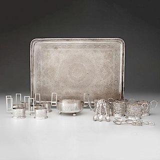 Persian Silver Tray and Coffee Accessories 