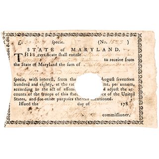 1783 Revolutionary War Maryland 6 Percent Interest Soldiers Payment
