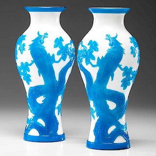 Peking Glass Vases in Blue and White 