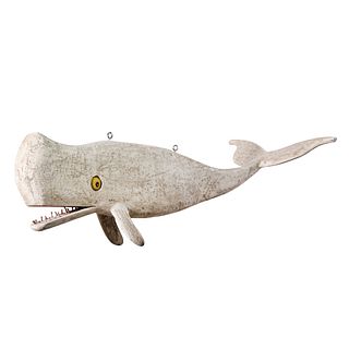 A Carved and Painted Wood Whale-Form Hanging Restaurant Sign