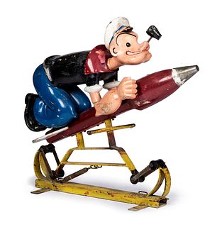 A Carved and Painted Wood Popeye Torpedo Riding Toy