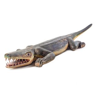 AUCTIONEER'S AMENDMENT* A Carved and Painted Wood Alligator, Likely not American, Late 20th Century