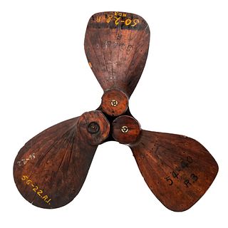 A Rack of Three Painted Wood Ship Propeller Blades