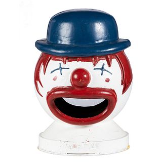 A Painted Cast Iron Clown Trash Can Topper