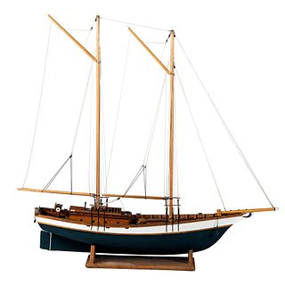 A Polychrome Paint Decorated Carved Wood Schooner Model
