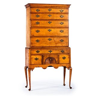 A Queen Anne Fan Carved Maple Flat-Top High Chest, Connecticut River Valley, Circa 1750
