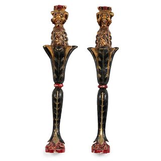 A Pair of Bacchus Carved and Painted Wood Carousel Posts