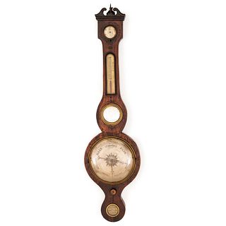 A Regency Black Paint-Decorated Rosewood Banjo Barometer, English, Circa 1800