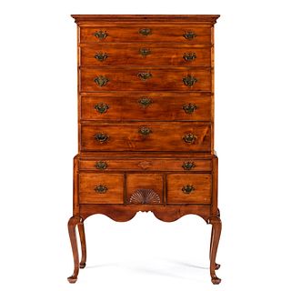 A Queen Anne Fan-Carved Maple Flat-Top High Chest, Likely Connecticut, Circa 1760