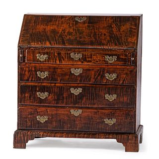 A Chippendale Figured Maple Slant Front Desk, New England