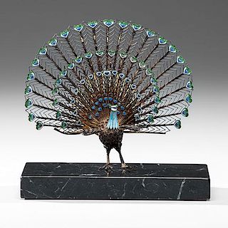 Chinese Silver and Enamel Peacock 