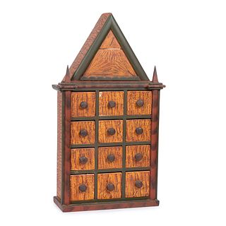 A Polychrome Grain-Painted Pine Spice Cabinet