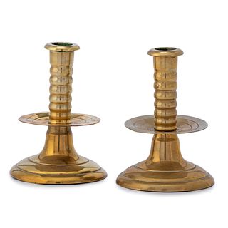 A Pair of Early Turned Brass Candlesticks