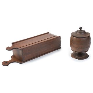 A Turned Wood Canister and Slide Lid Candle Box