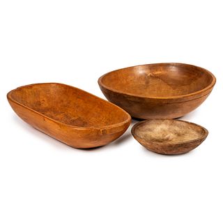 Three Wooden Bread Bowls