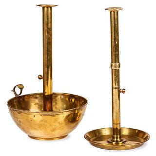 Two Large English Brass Push-Up Mechanism Chambersticks